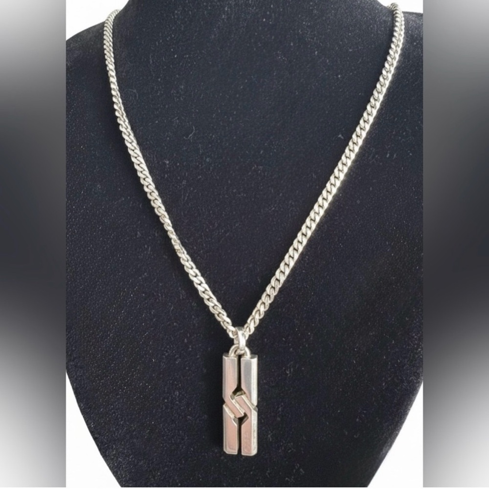 Gucci  925 Sterling Silver Interlocking G Bar Pendant Necklace - Auth with box